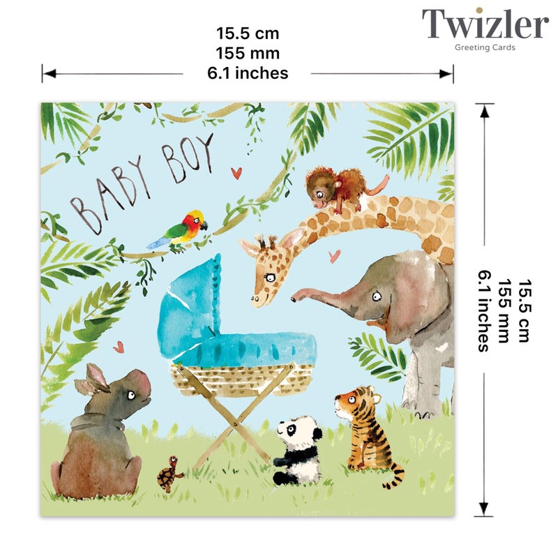 Twizler New Baby Boy Card with Blue Crib and Jungle Animals - New Baby Card Boy - Cute Newborn Essential Gifts - Congratulations - Image 3